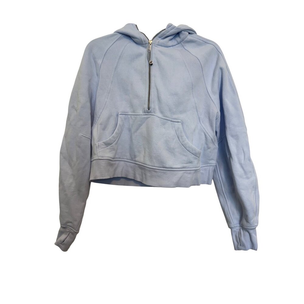 Lululemon Half-Zip Hoodie XS/S Blue Cotton-Blend Knit Ribbed High-Low Hem Lightw